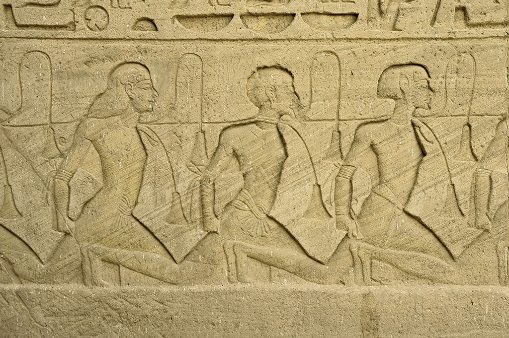  Temple propaganda: relief of captured Hittites, Battle of Kadesh. 