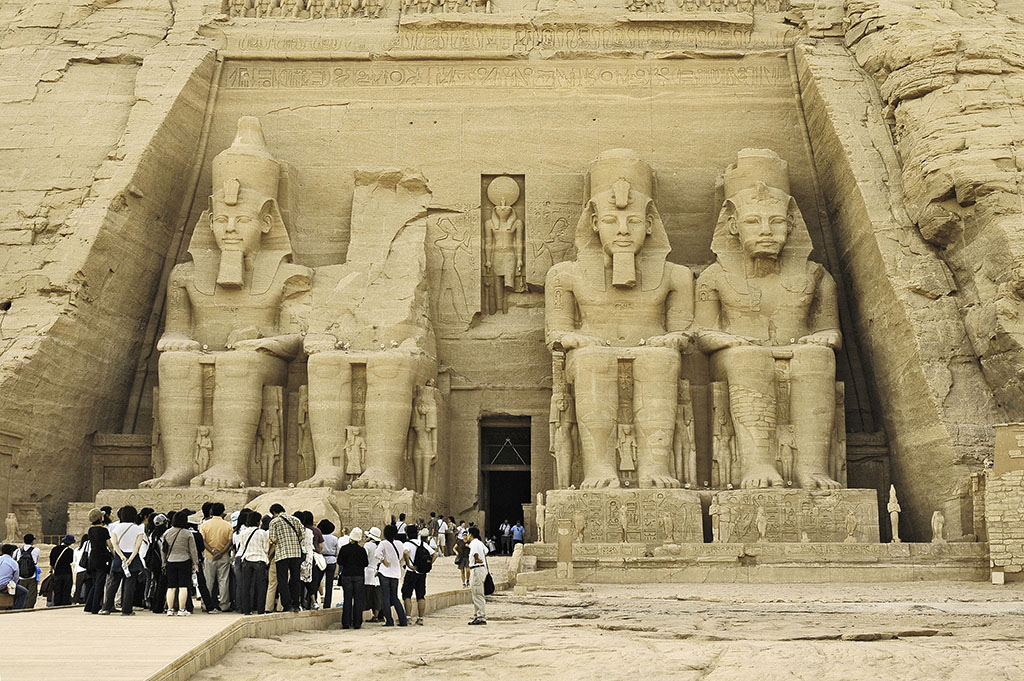  Colossi of Rameses II and Chinese tourists, Temple of Abu Simbel. 