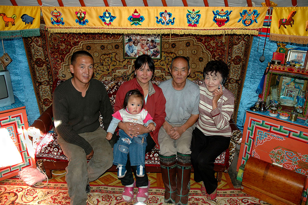  Local family inside their ger home, Chinggis Khaani Khuree. 